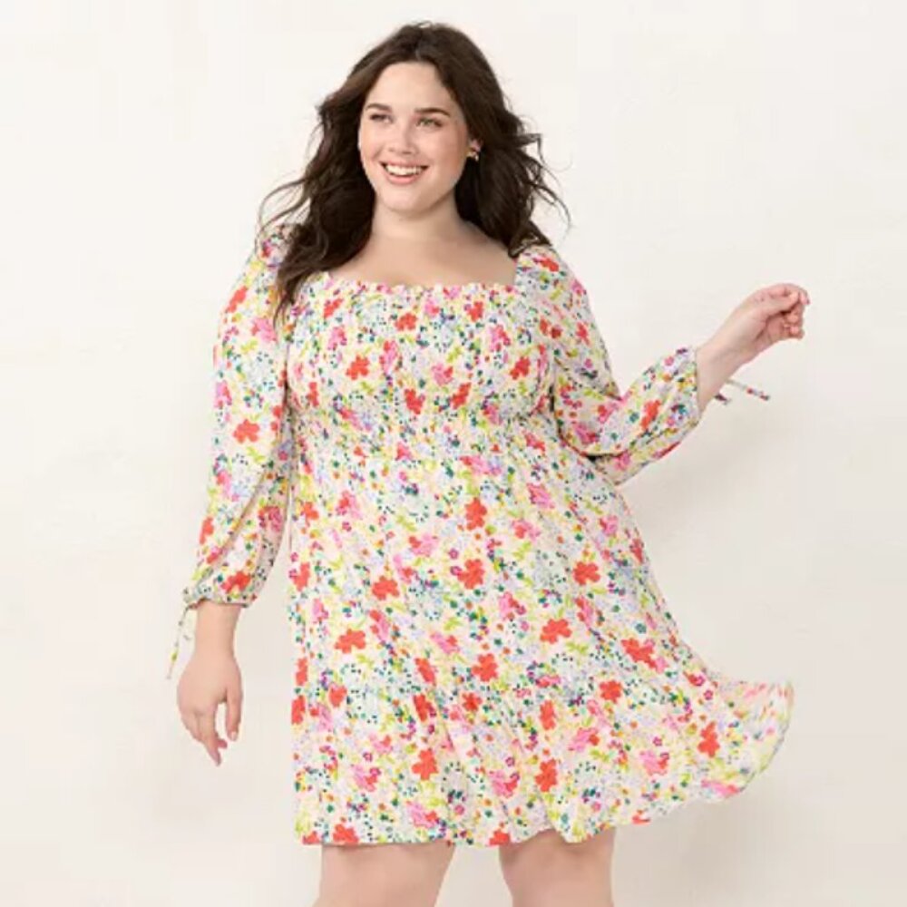 LC Lauren Conrad Smocked Bodice Mini Dress XL